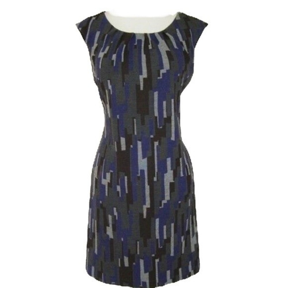 Banana Republic gray and blue geometric print sheath dress size 2P